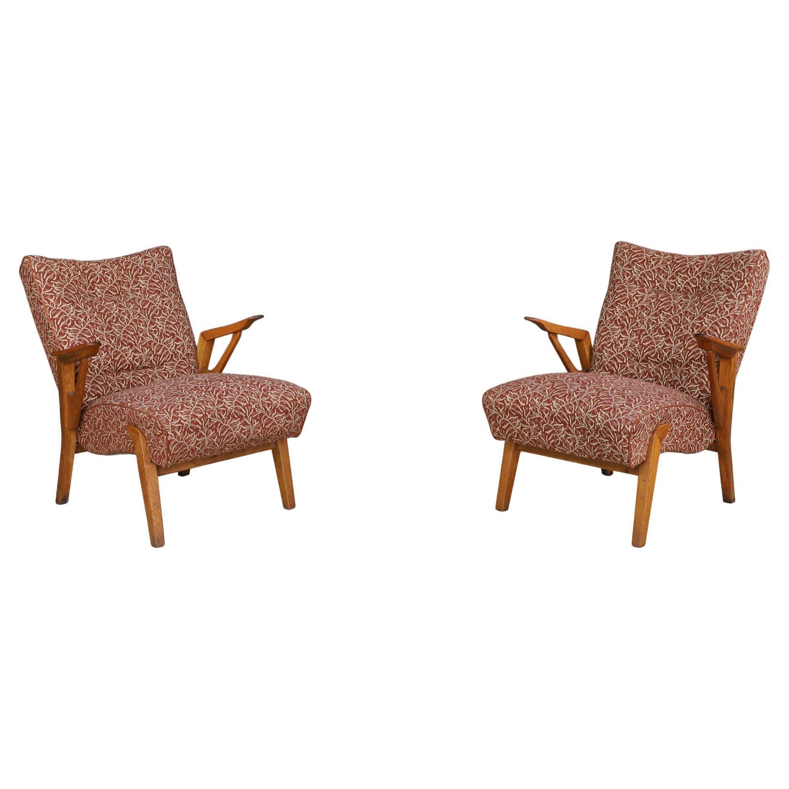 Art Deco Lounge Chairs In Oak And Original Upholstery By Antonin Kybal, Cz 1930s