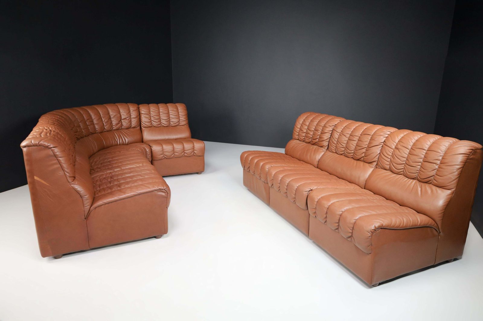 photo for sale Mid Century Modern Leather Lounge Sofa/Living Room Set/7, Switzerland, 1970s