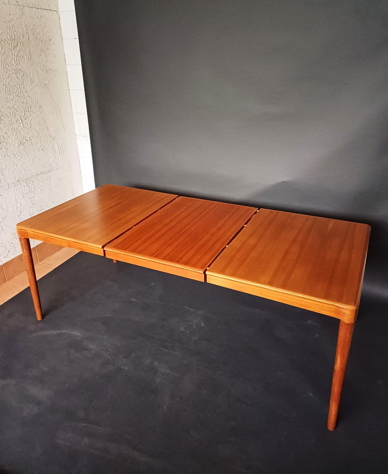 photo for sale Mid Century Modern Extendable Teak Dining Table By H.W. Klein For Bramin