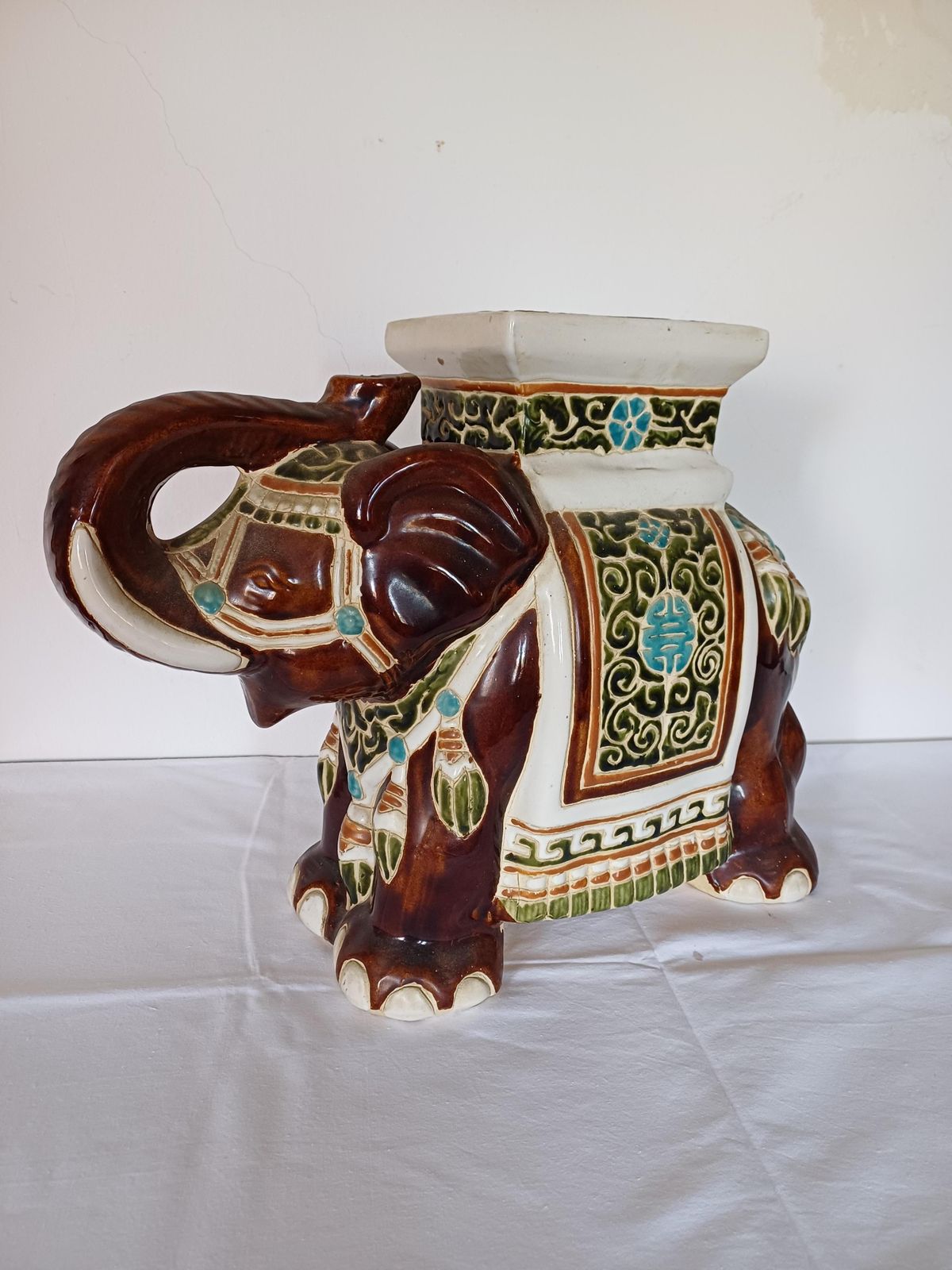 Large Ceramic Elephant Garden Stool Or Plant Stand, 1960s photo vinterior