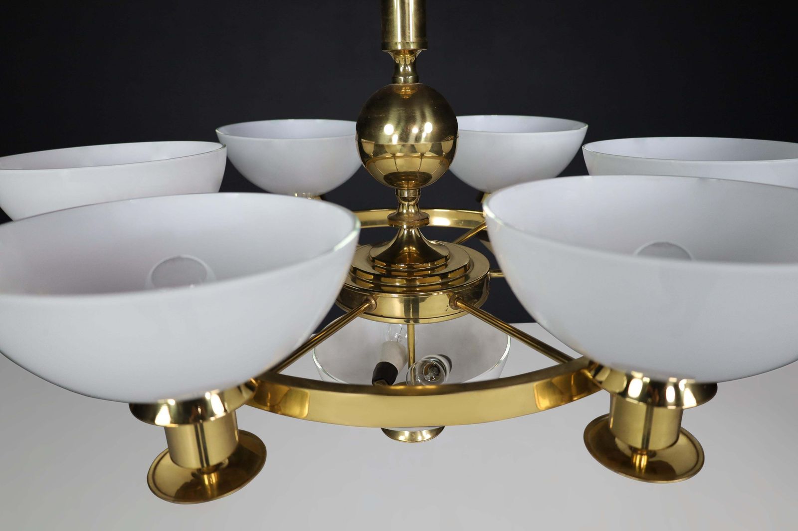 photo furniture Sculptural Italian Xl Chandelier, Brass & Opaline Glass, 1970s