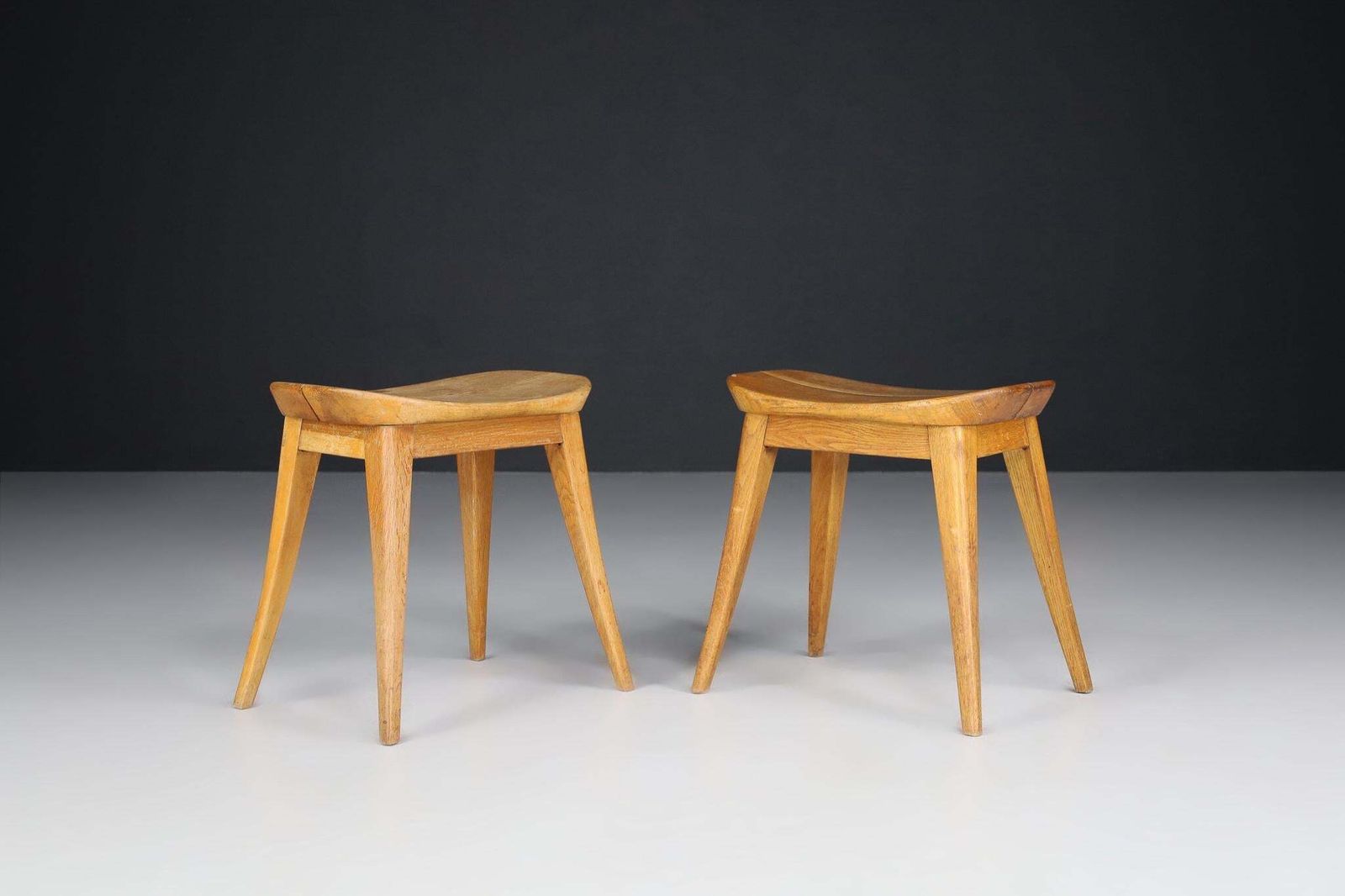 Pair Oak Coffee Bean Stools In Oak, France 1950s photo furniture