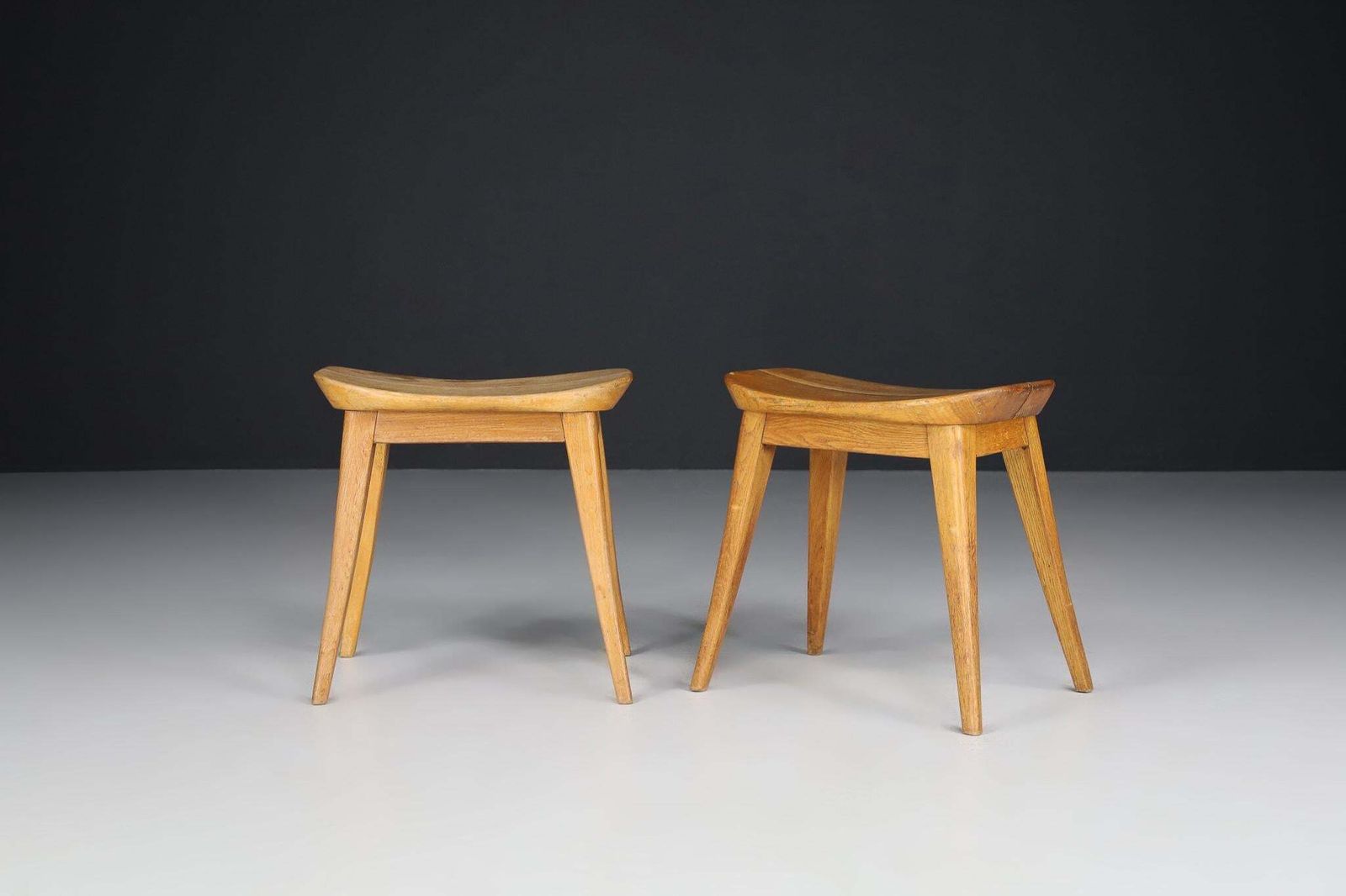 Pair Oak Coffee Bean Stools In Oak, France 1950s photo Furniture