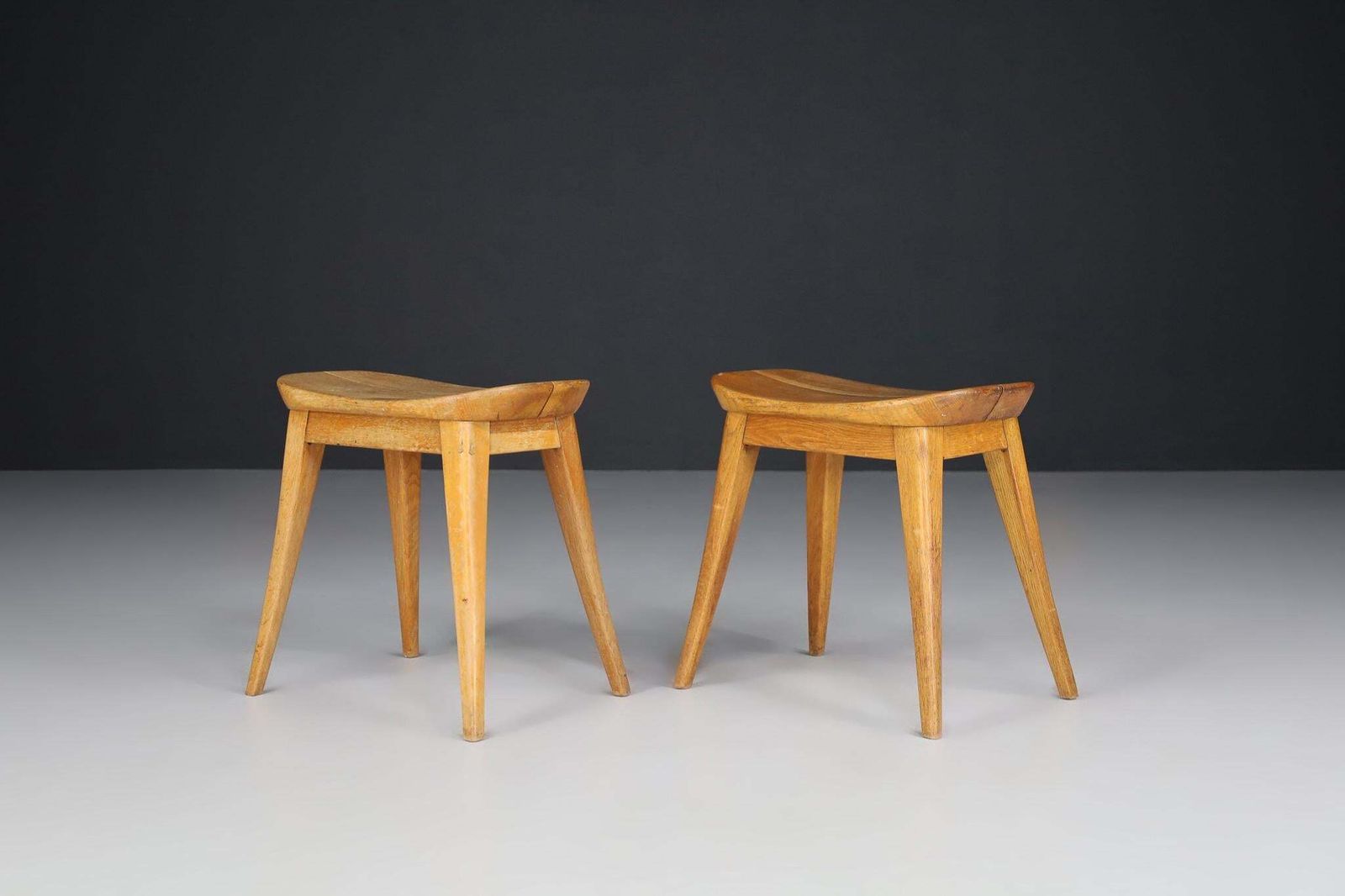 Pair Oak Coffee Bean Stools In Oak, France 1950s photo 1234.0