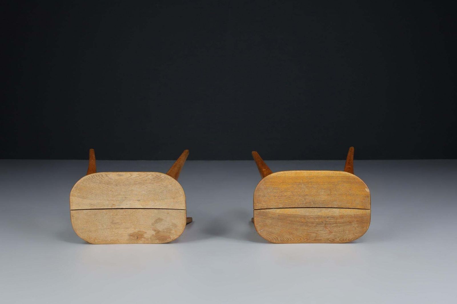 Pair Oak Coffee Bean Stools In Oak, France 1950s photo buy