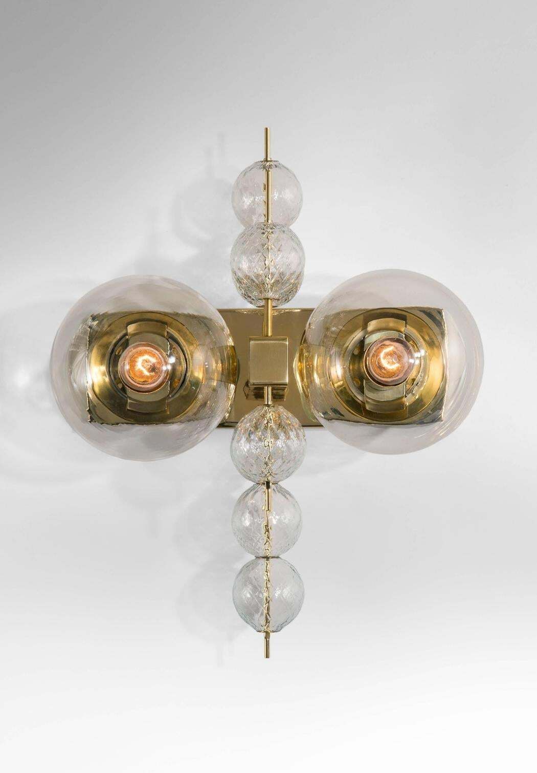Set Midcentury Hotel Wall Chandeliers With Brass Fixture, European, 1970s photo for sale