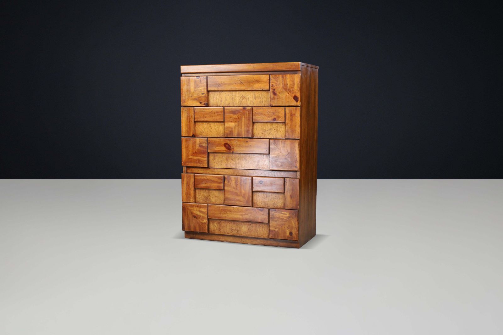 photo for sale Brutalist “Staccato” Tallboy Dresser By Lane Furniture, USA, 1970s