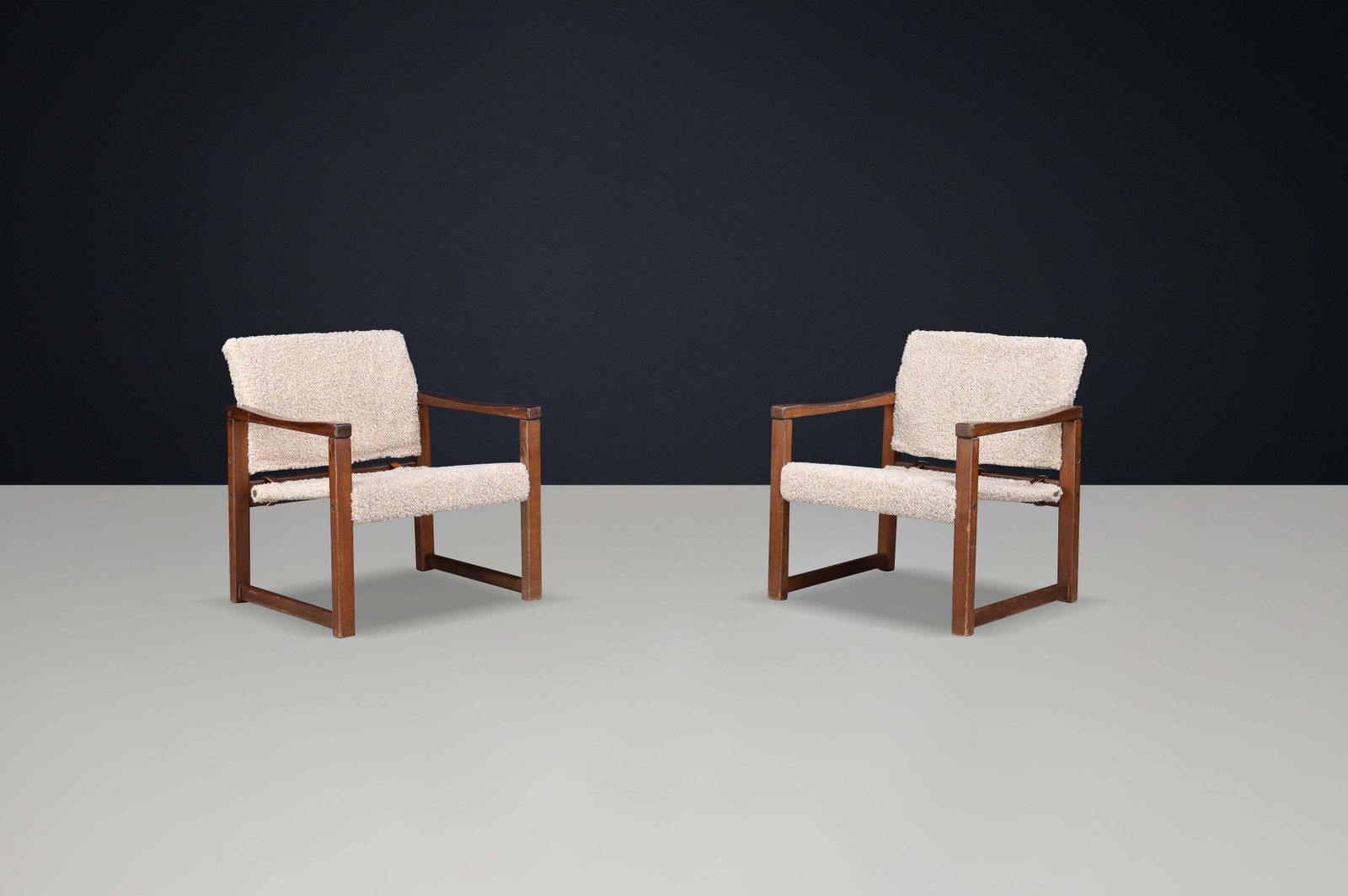 Set Of 2 Lounge Chairs By Karin Mobring In Pine And Teddy Fabric, Sweden, 1970s photo furniture