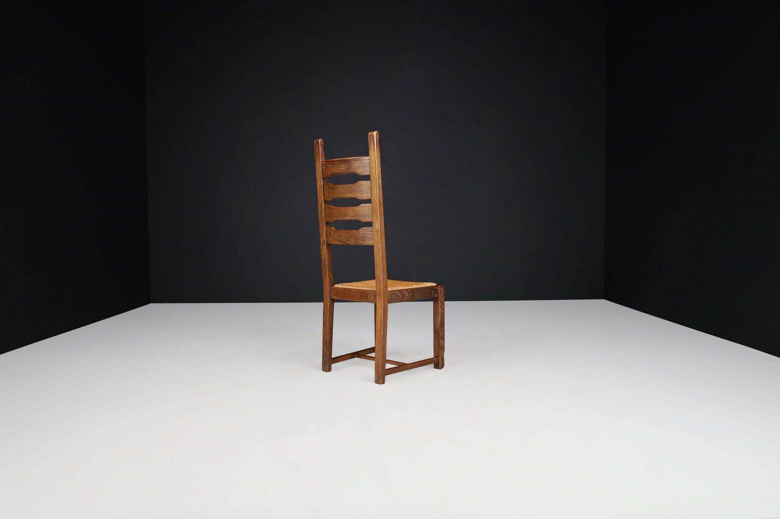 Oak And Rush High Back Dining Chairs, France, 1960s photo Furniture