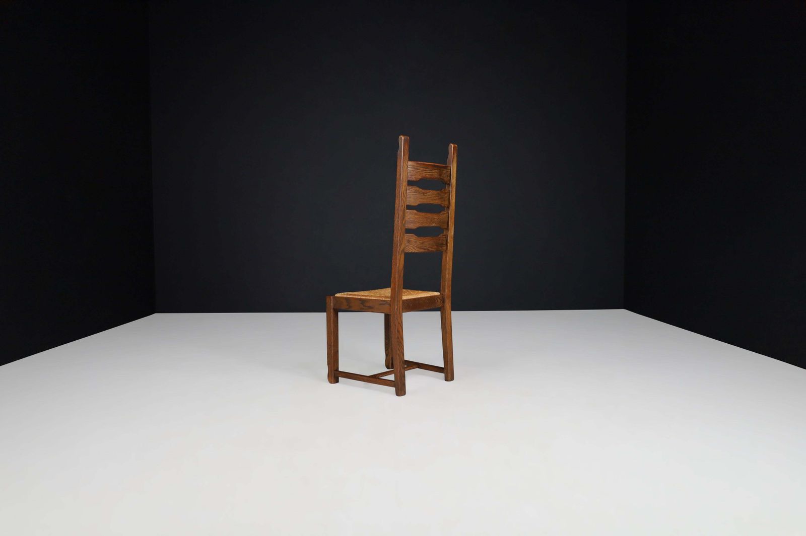 Oak And Rush High Back Dining Chairs, France, 1960s photo buy