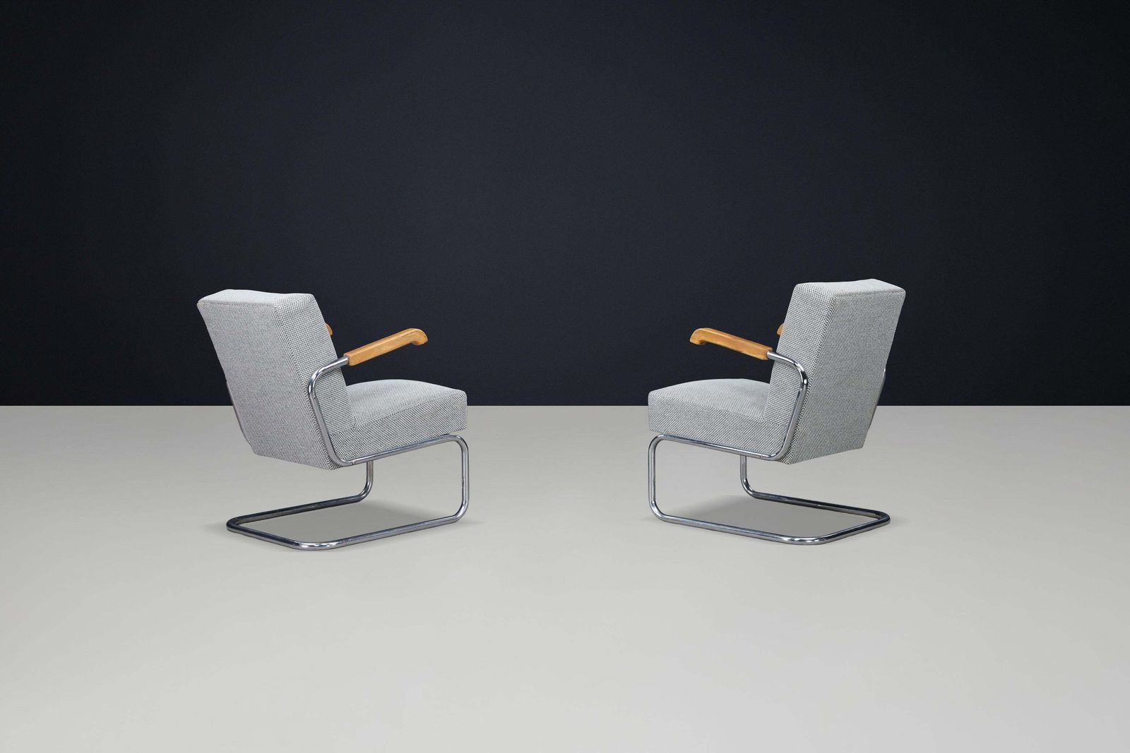 Pair Of Functionalist Cantilever Armchairs With Wooden Armrests, Cz 1930 photo vinterior