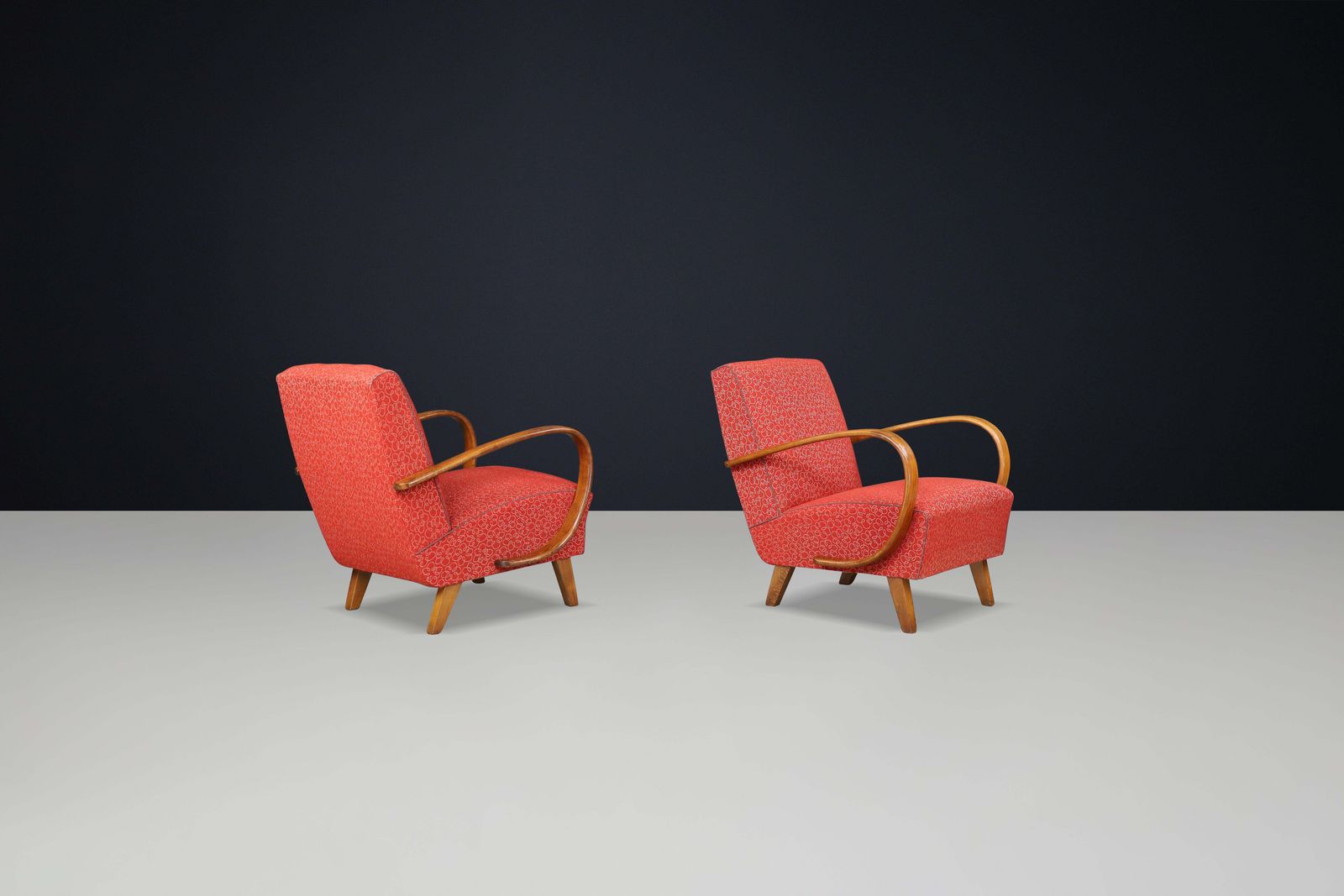 Jindrich Halabala Patinated Bentwood Armchairs With Original Upholstery, 1940s photo buy