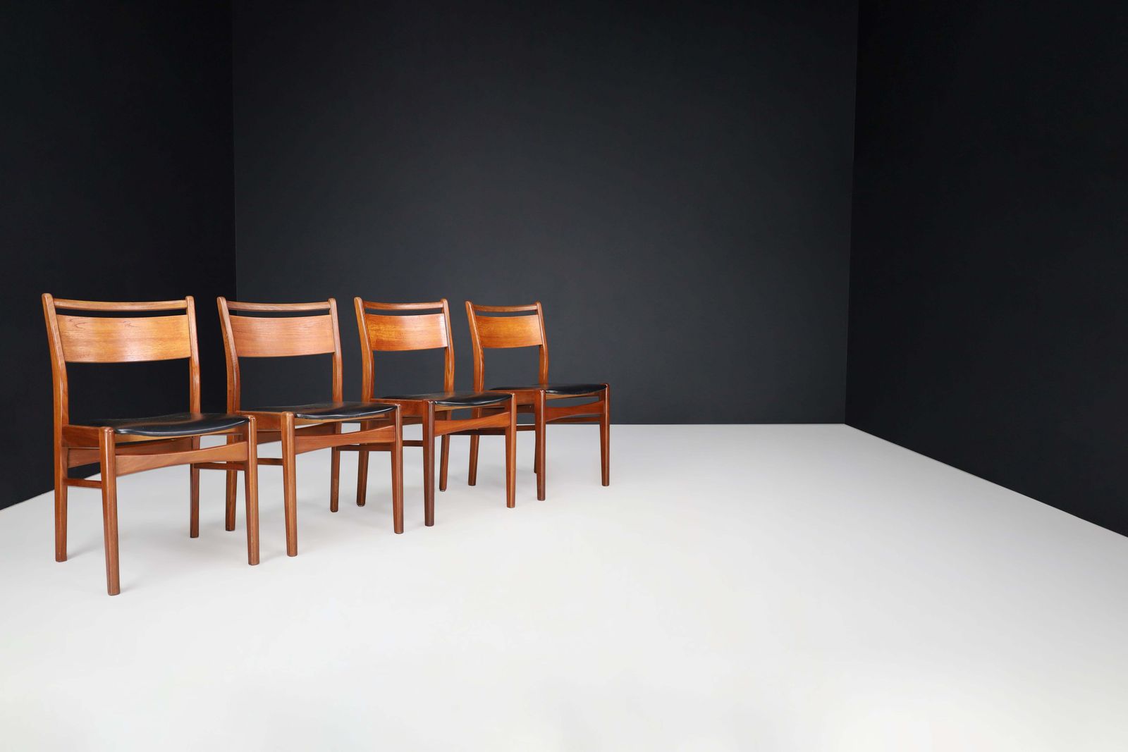 Set Of 6 Scandinavian Modern Teak And Leather Dining Chairs, Denmark, 1960s photo 4556.0