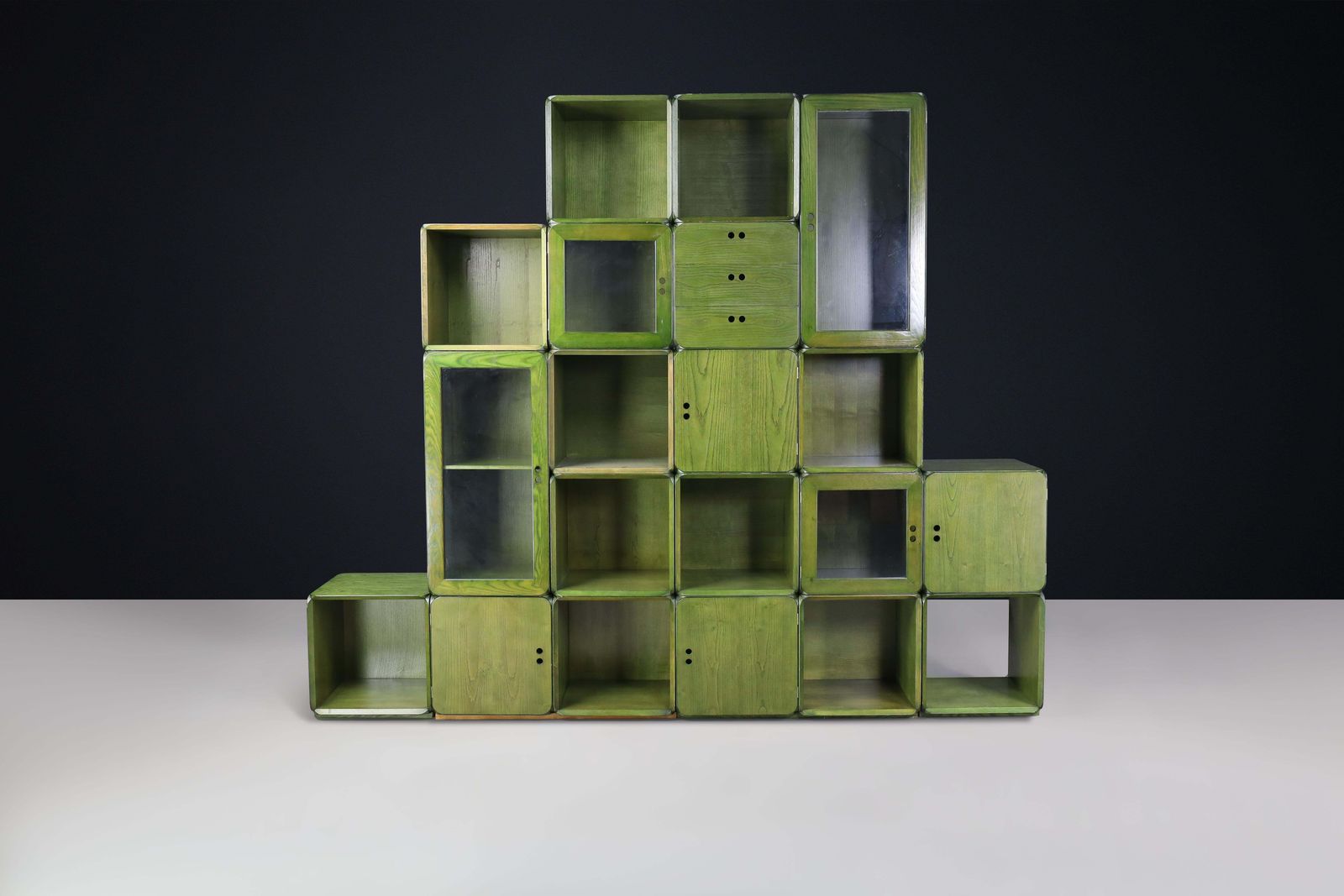 Derk Jan De Vries For Maisa Di Seveso, Natural Green Modular Cabinet Bookcase. photo furniture
