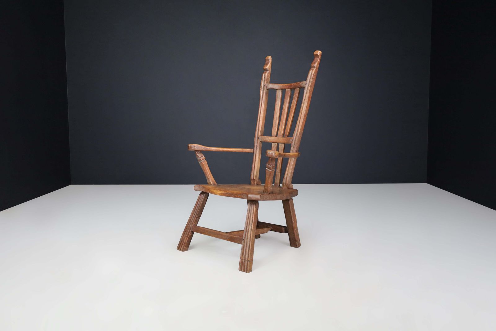 Sculptural Brutalist Oak Armchair – French Artisan Mastery, 1960s photo vintage