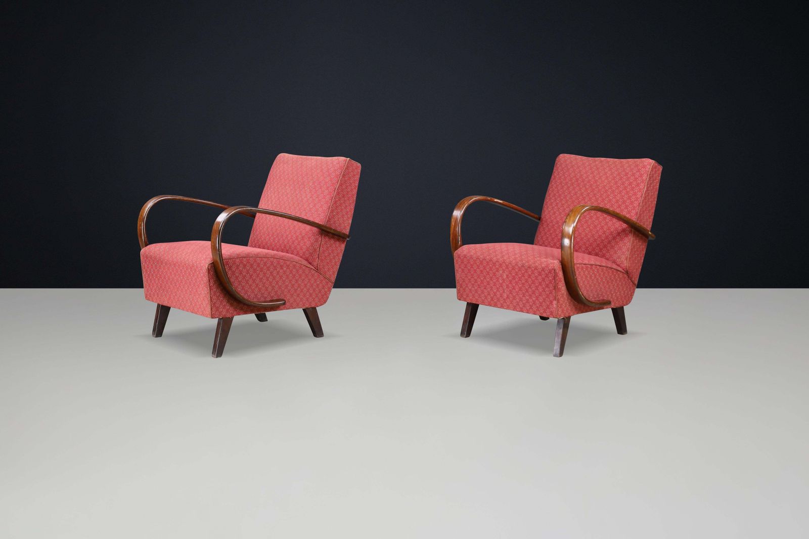 Pair 1940s Jindřich Halabala H 227 Bentwood Armchairs With Original Upholstery photo 3031.0