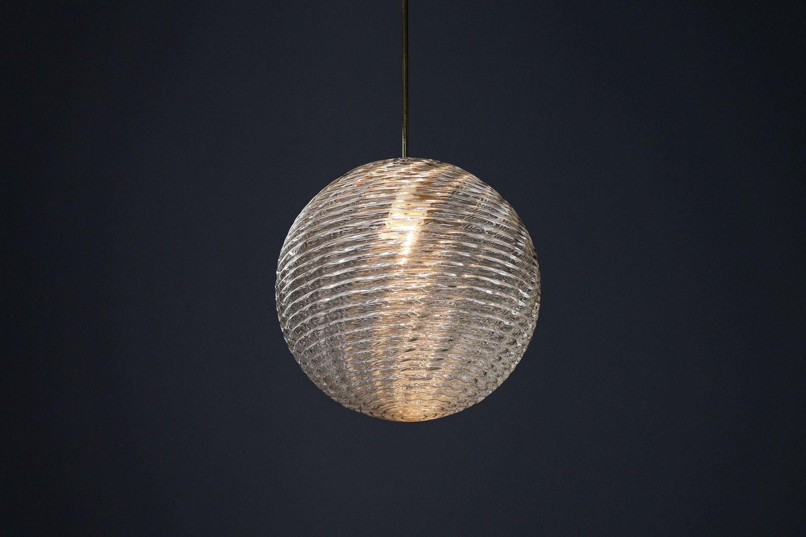 photo for sale Midcentury Modern Xl  Brass And Pattern Glass Pendant, Prague 1960s