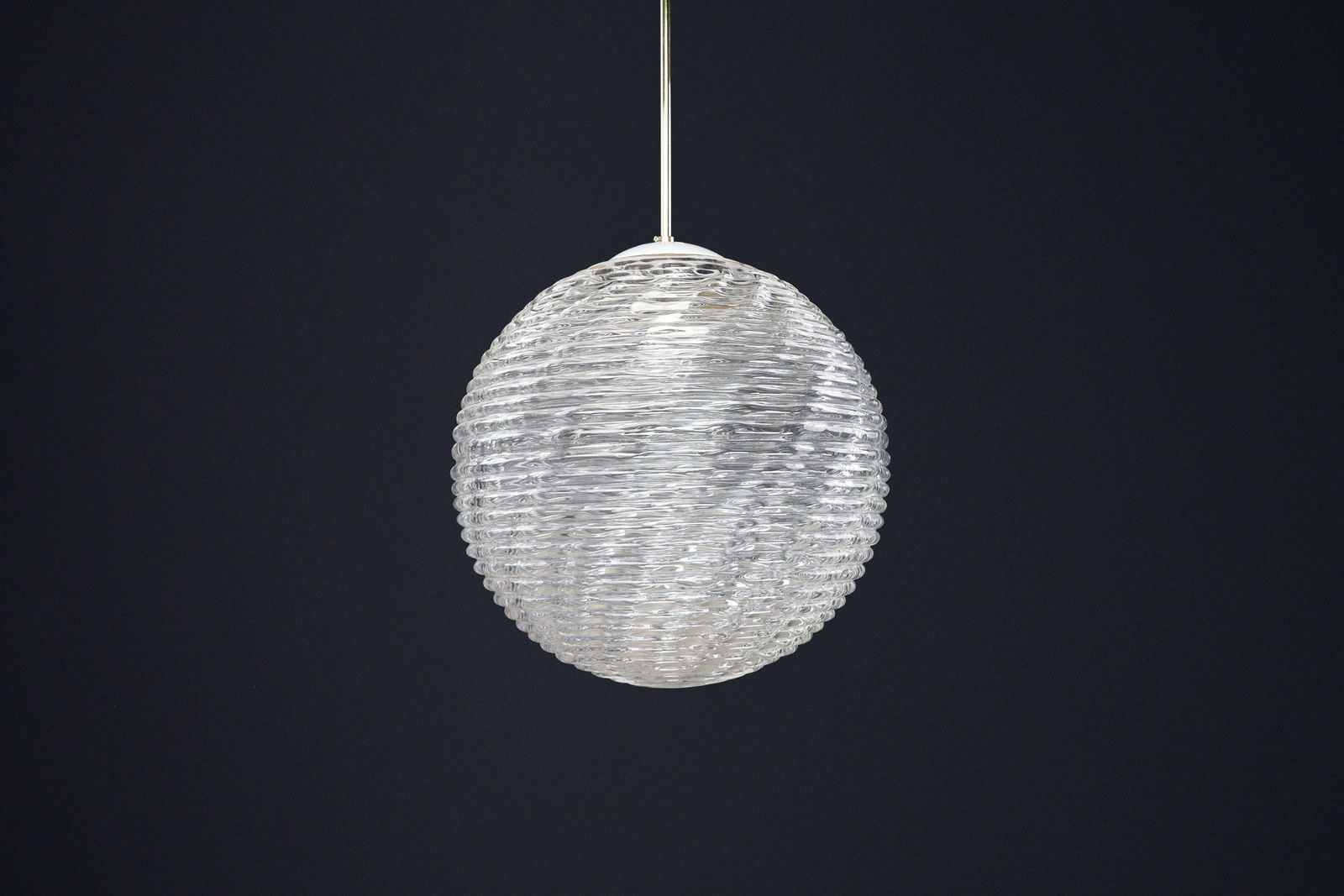 1048.0 Midcentury Modern Xl  Brass And Pattern Glass Pendant, Prague 1960s photo