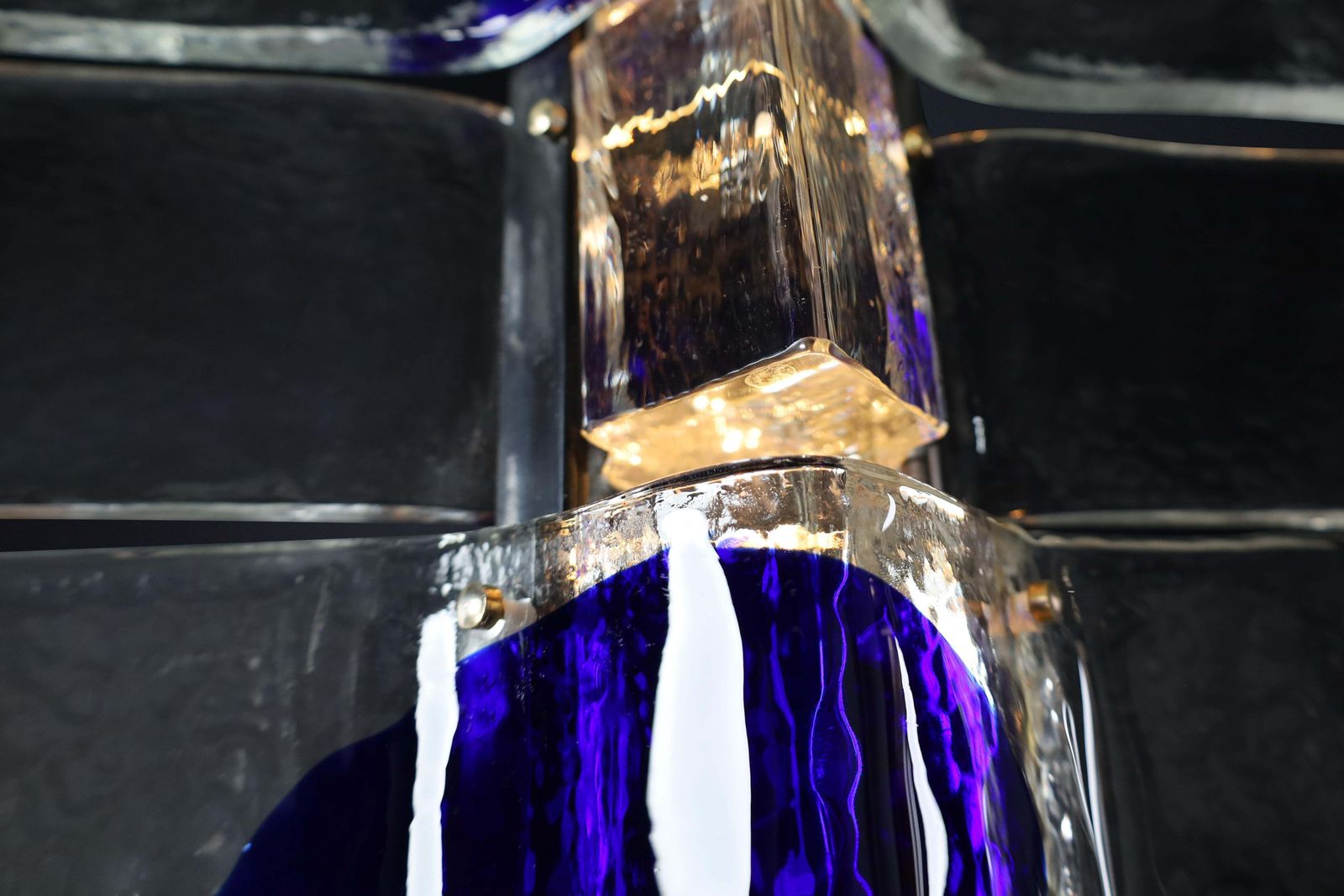 Lighting Monumental Venini Tazebao Chandelier In Crystal And Sapphire Murano Glass, Italy photo