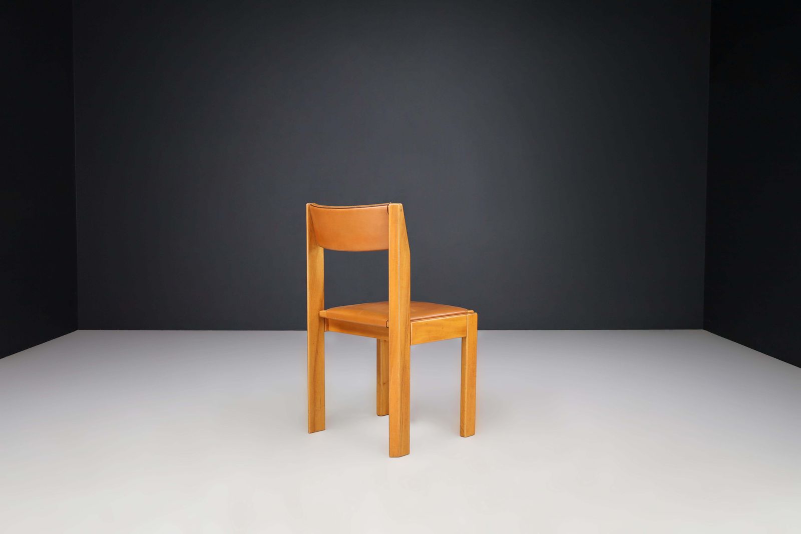 Set Of Four Luigi Gorgoni Dining Chairs In Elm And Leather For Roche Bobois. photo buy