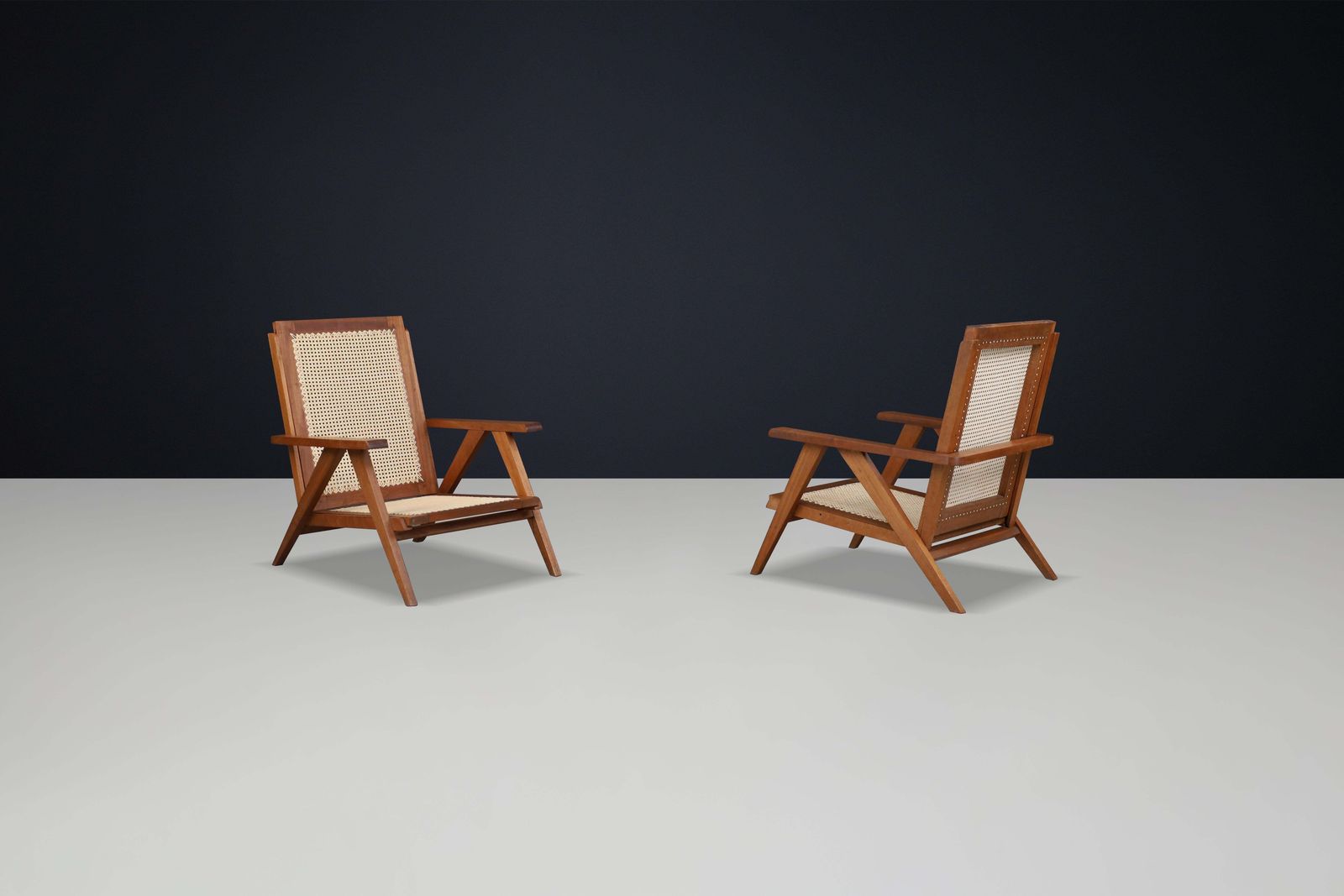 1950s French Teak And Cane Armchairs – Mid Century Modern Icons photo vinterior