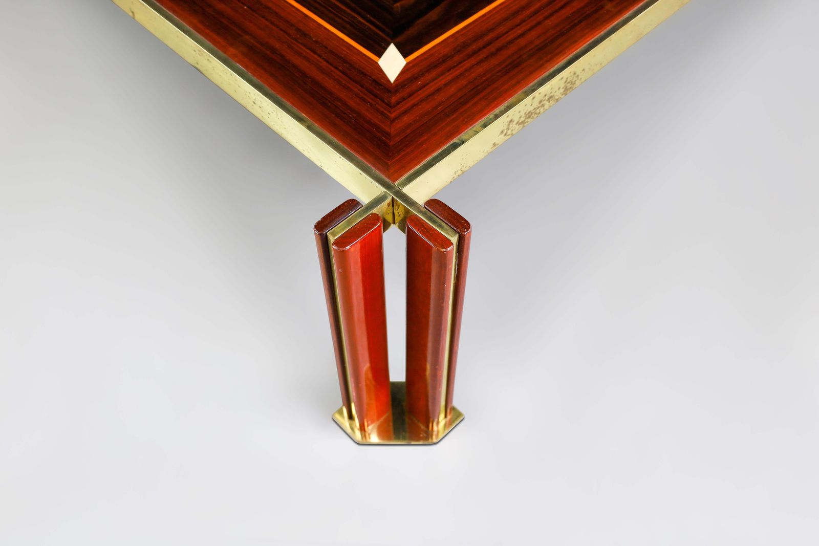 Paolo Barracchia Large Brass And Wood Coffee Table, Italy 1970s photo vintage
