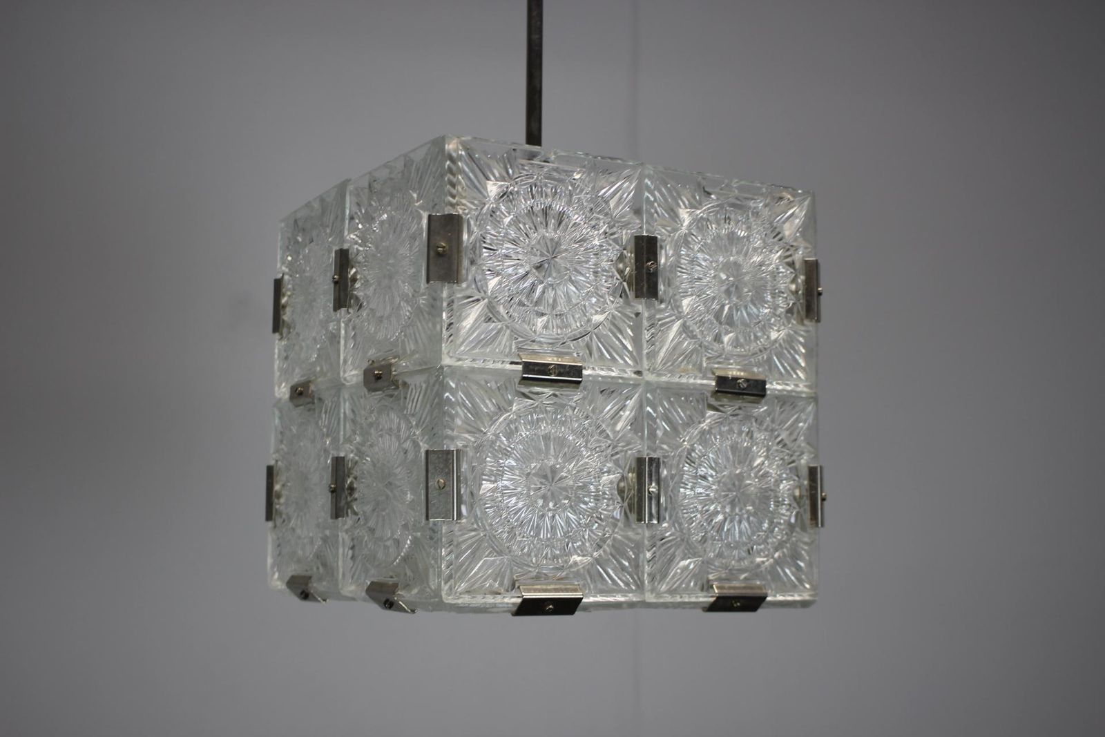 Mid Century Square Clear Glass Pendant By Kamenicky šenov, 1960s, Czechoslovakia photo furniture