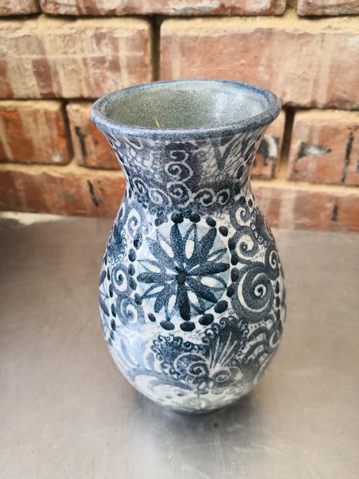 Schleiss Gmunden Austrian 1930s 1940s Blue And White Vase With Beautiful Decoration  20cms photo Home Decor