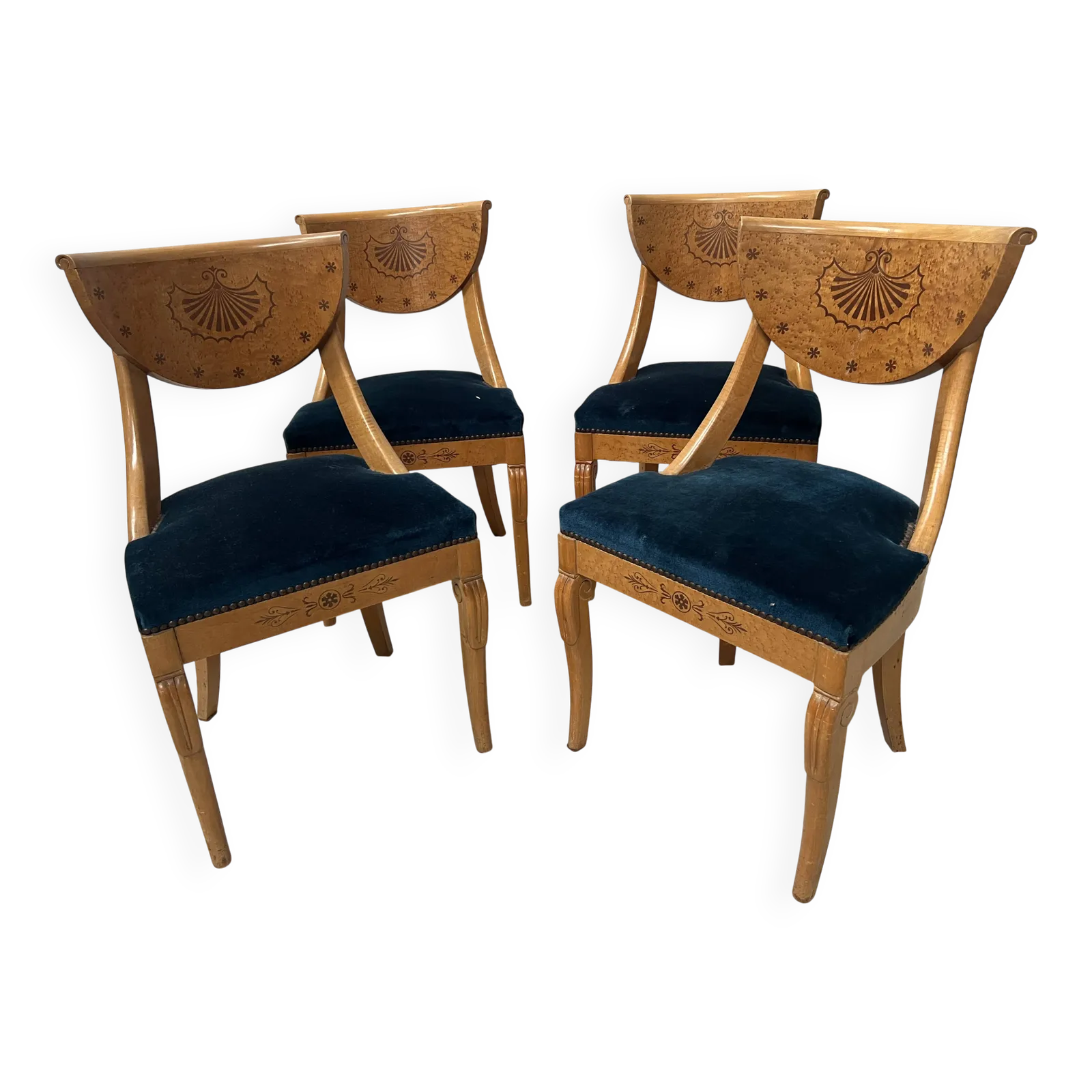 Set Of Four 20th Century Charles X Style Maple Wood Chairs