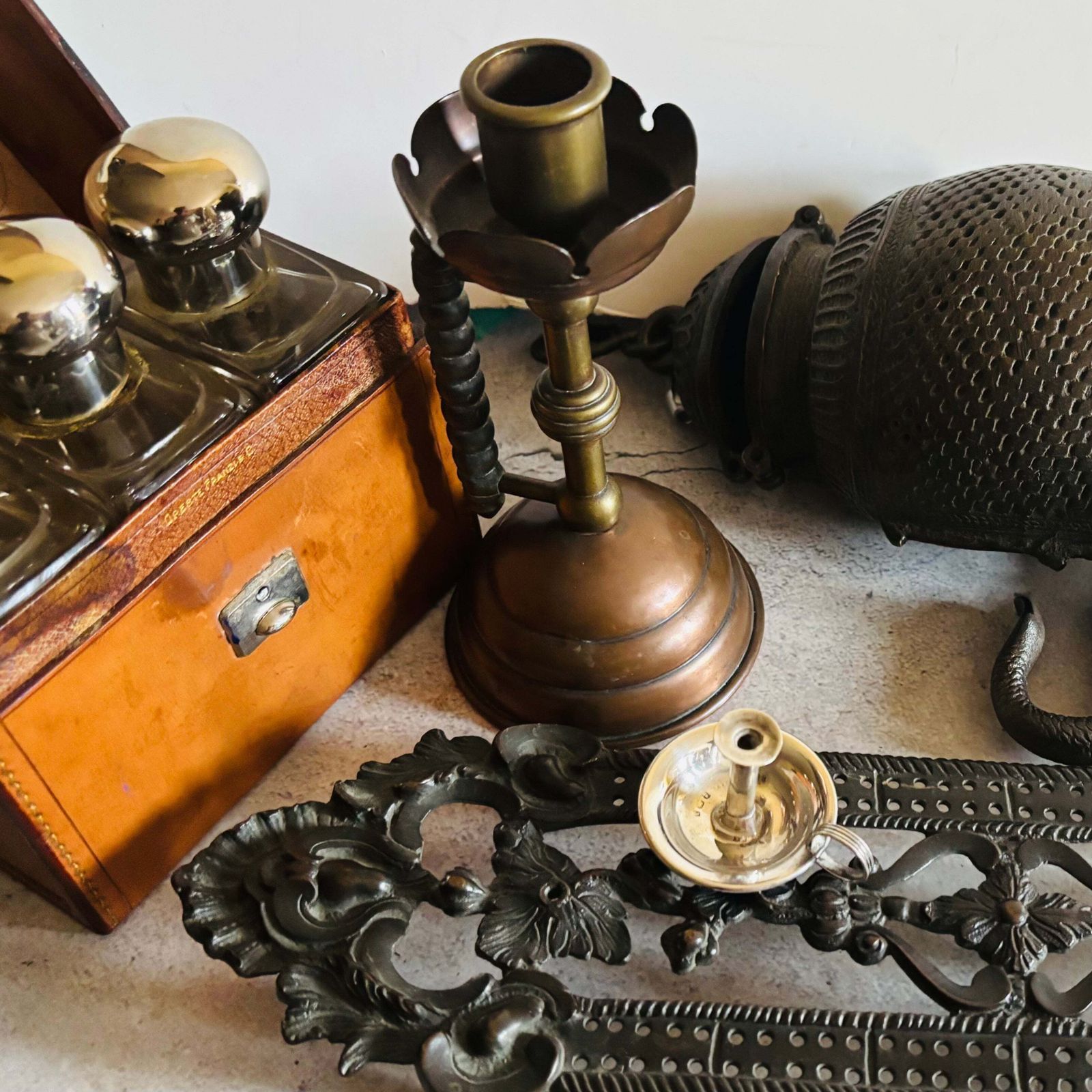 120.0 Arts & Crafts Copper And Brass Candlestick photo