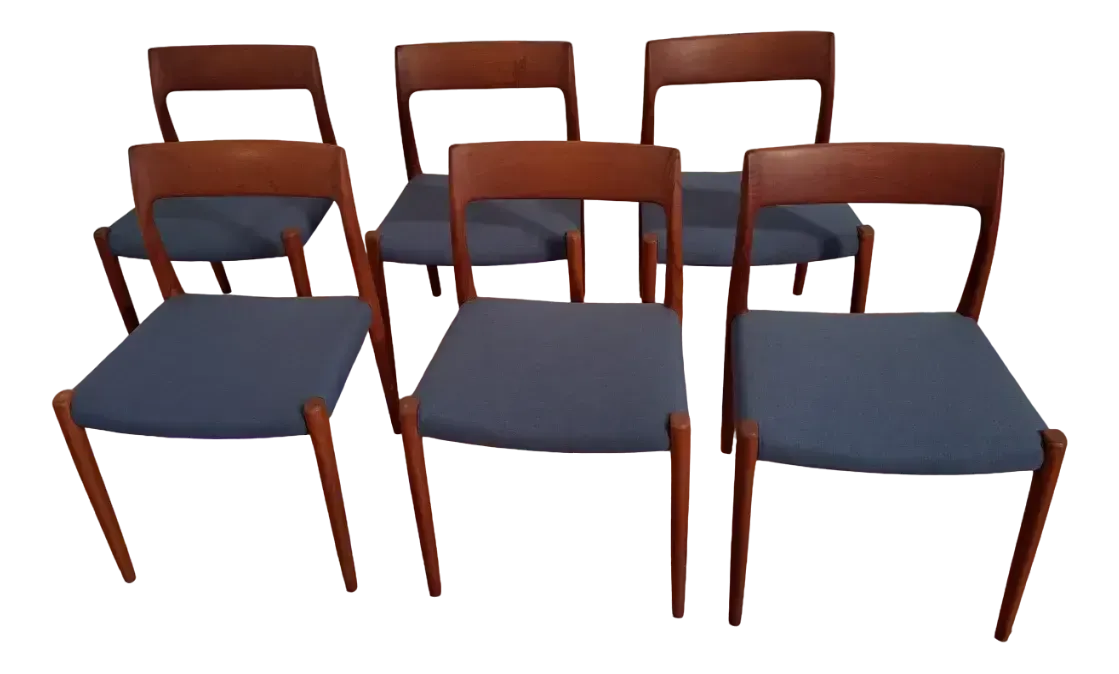 Model 77 Dining Chairs In Teak By Niels O. Møller For J.L. Møllers Møbelfabrik, 1970s, Set Of 6