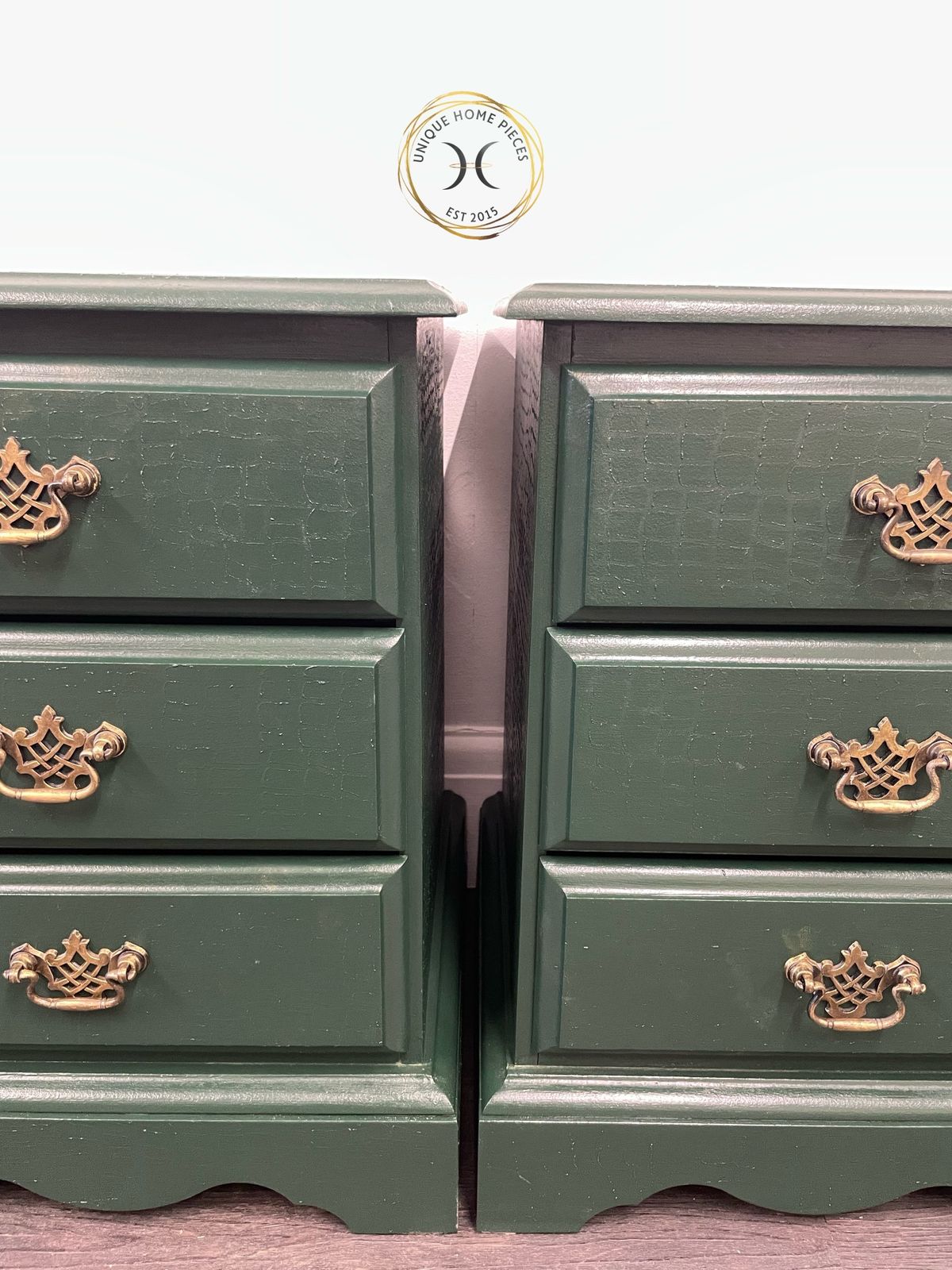Set Of Two Green Bedside Drawers photo vintage