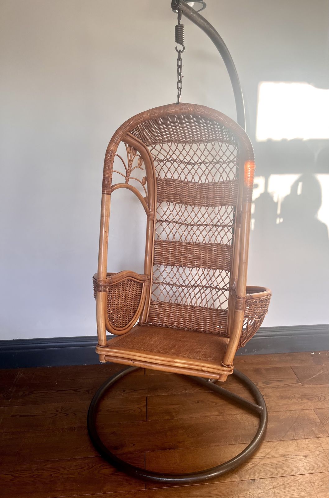 Rattan Hang Egg Cage Lounge Armchair Chair. Cane Egg Chair, Mid Century Cane Egg Chair, Swing Egg Chair photo furniture
