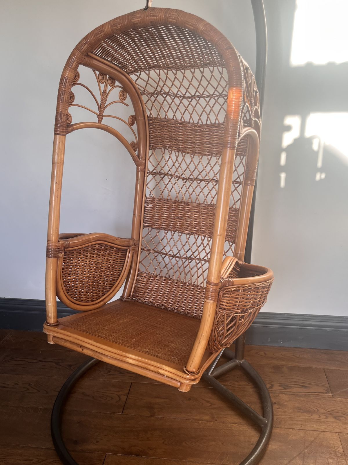 photo buy Rattan Hang Egg Cage Lounge Armchair Chair. Cane Egg Chair, Mid Century Cane Egg Chair, Swing Egg Chair