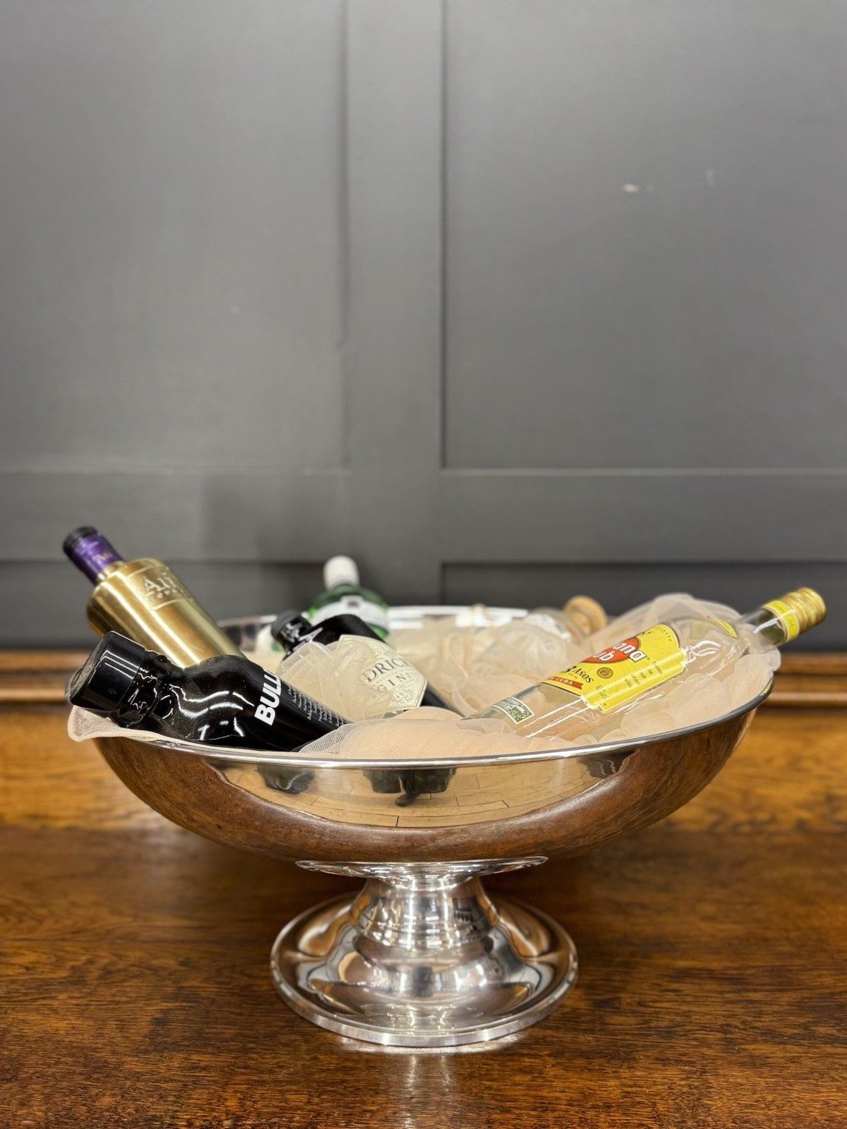Large Polished Metal Punch Bowl On Pedestal – Barware / Party Decor photo for sale