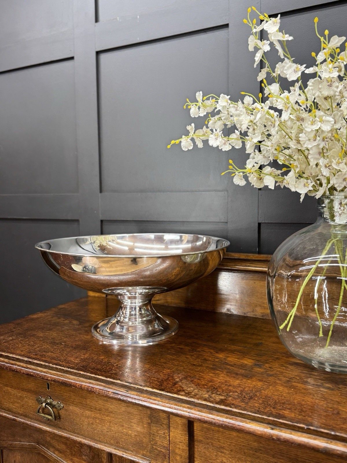 Large Polished Metal Punch Bowl On Pedestal – Barware / Party Decor photo vintage