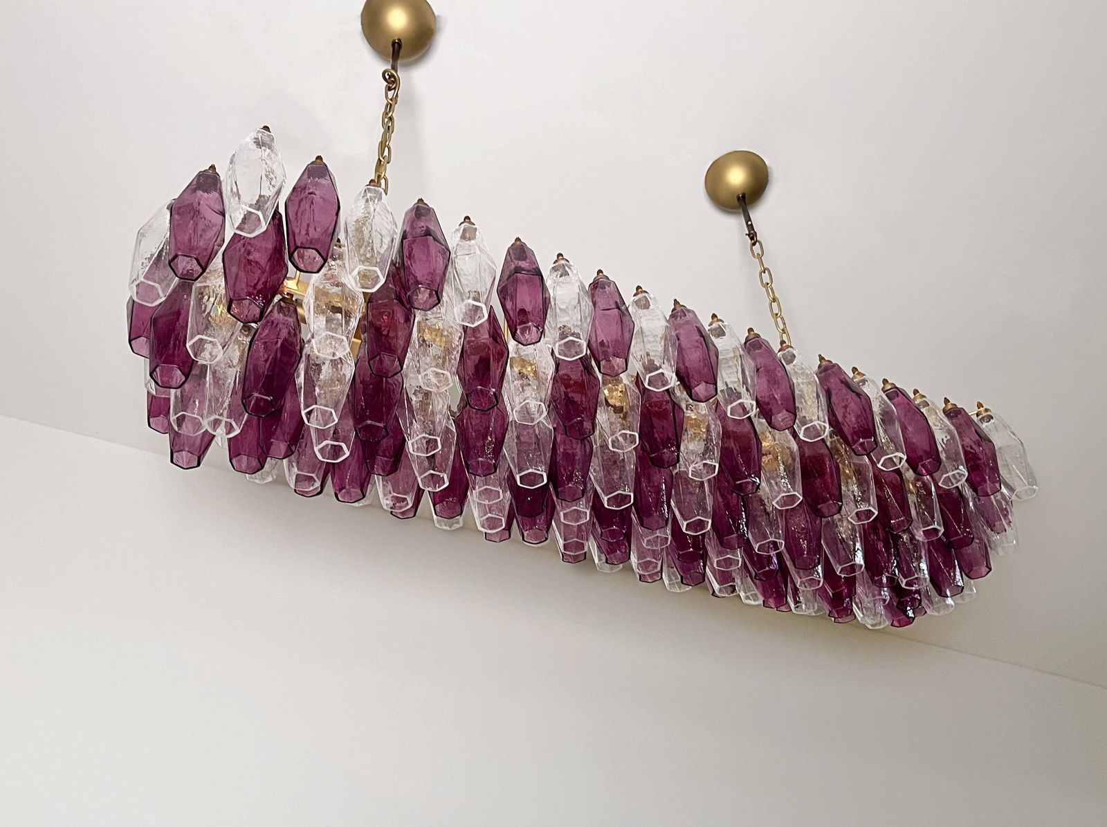 Elegant Murano Poliedri Chandelier   Carlo Scarpa   138 Amethyst/Clear Glasses photo furniture