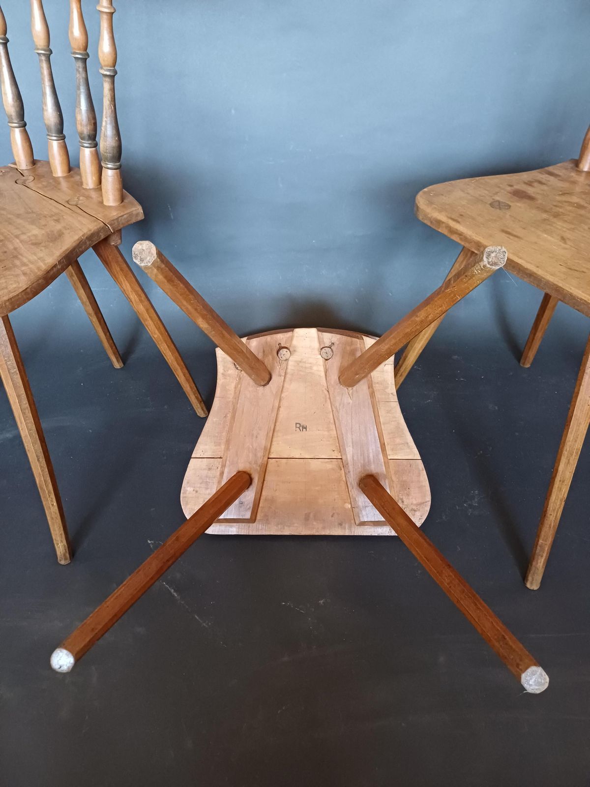 Antique Slovenian Alps Farm Chairs, 1930s, Set Of 3 photo vintage