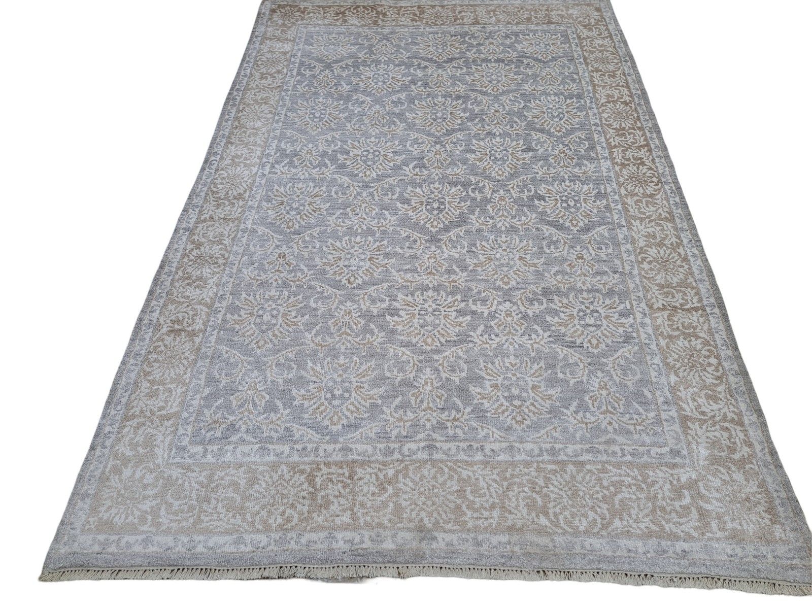 5.6x8 Ft Modern Hand Knotted Area Rug. Pure Silk Carpet. Custom Size Available