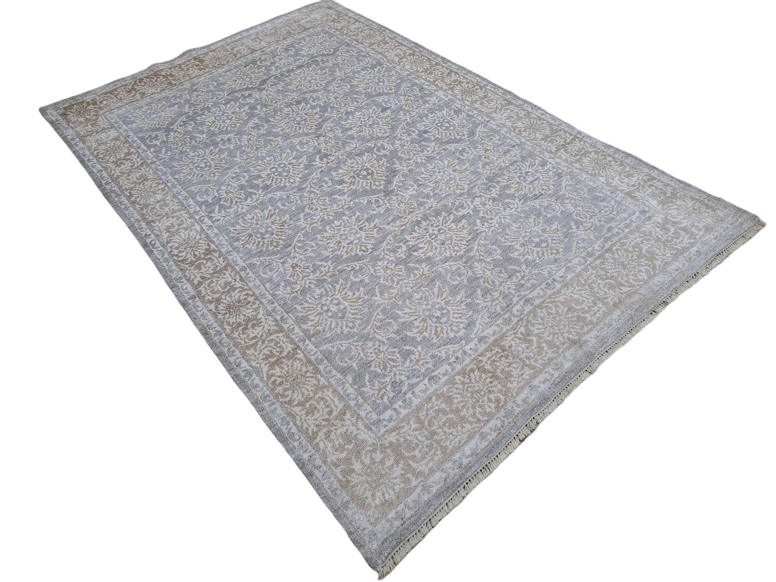 5.6x8 Ft Modern Hand Knotted Area Rug. Pure Silk Carpet. Custom Size Available photo furniture