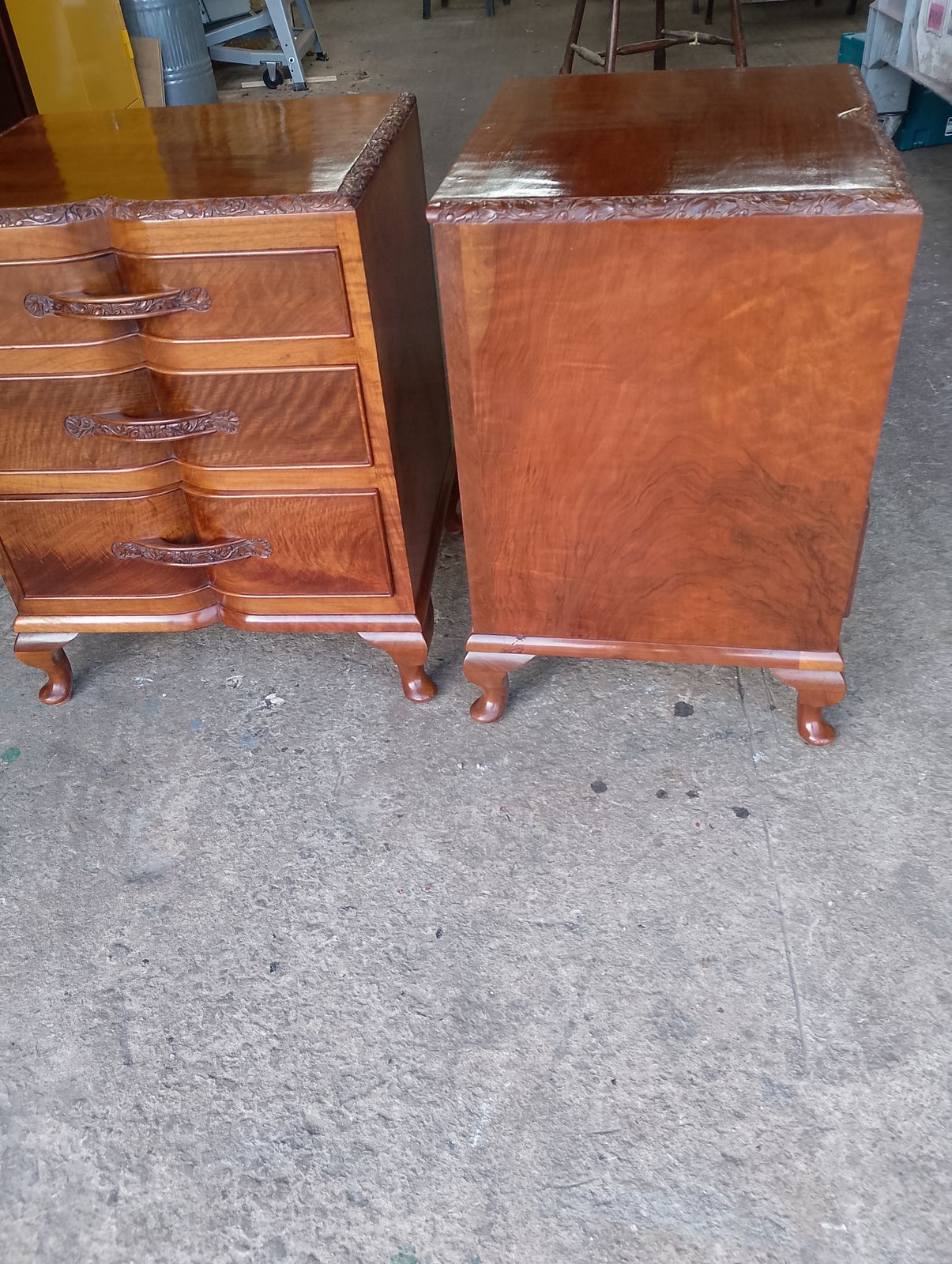 Solid Walnut Pair Of Bedside Chest Of Drawers C1930/40s photo for sale
