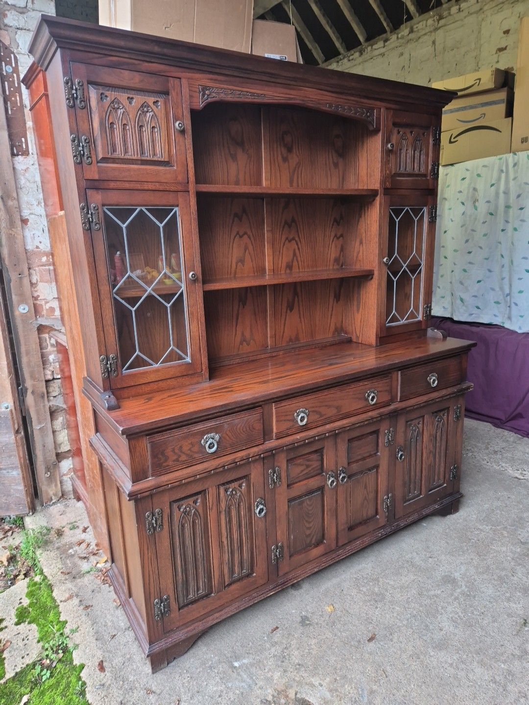 Old Charm Warwick Oak Dresser In Medium Oak Finish Tudor Style photo furniture