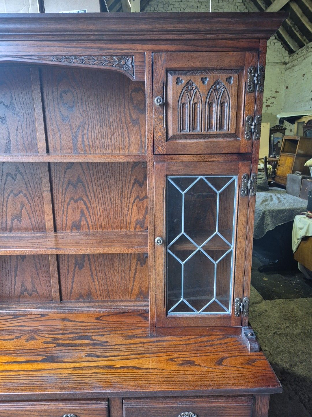 Furniture Old Charm Warwick Oak Dresser In Medium Oak Finish Tudor Style photo