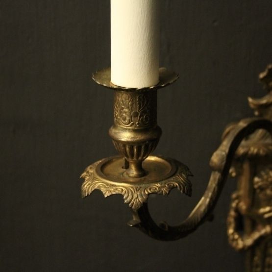 French Pair Of Bronze Antique Wall Sconces photo vintage