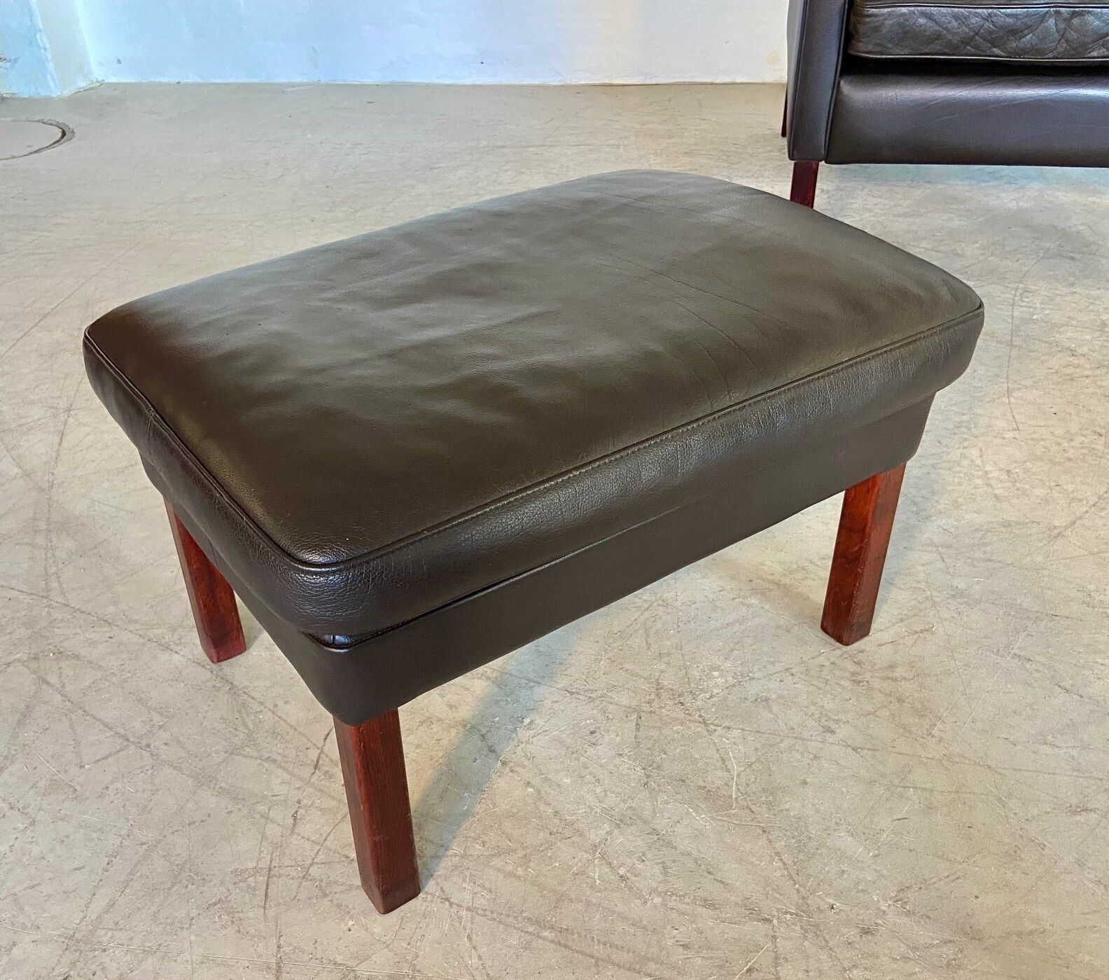 Mid Century Stouby Leather Lounge Chair  And Stool In Brown Leather photo 1295.0