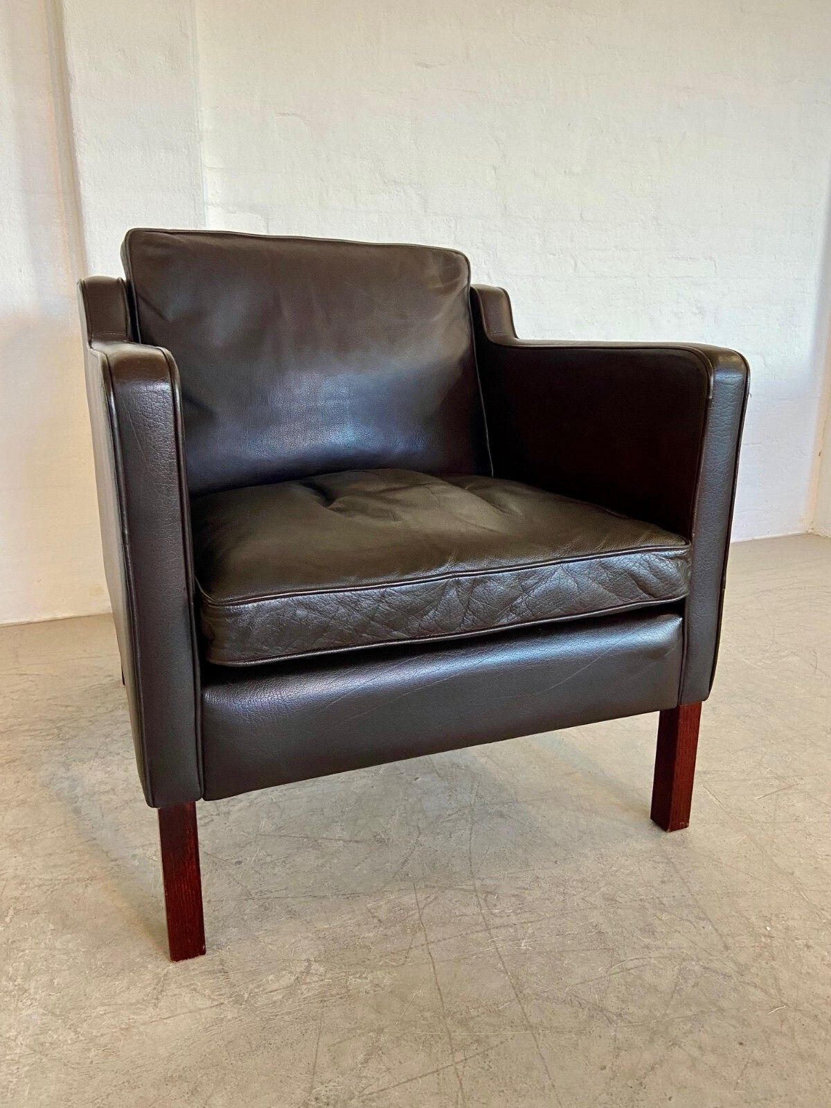 Mid Century Stouby Leather Lounge Chair  And Stool In Brown Leather photo vintage
