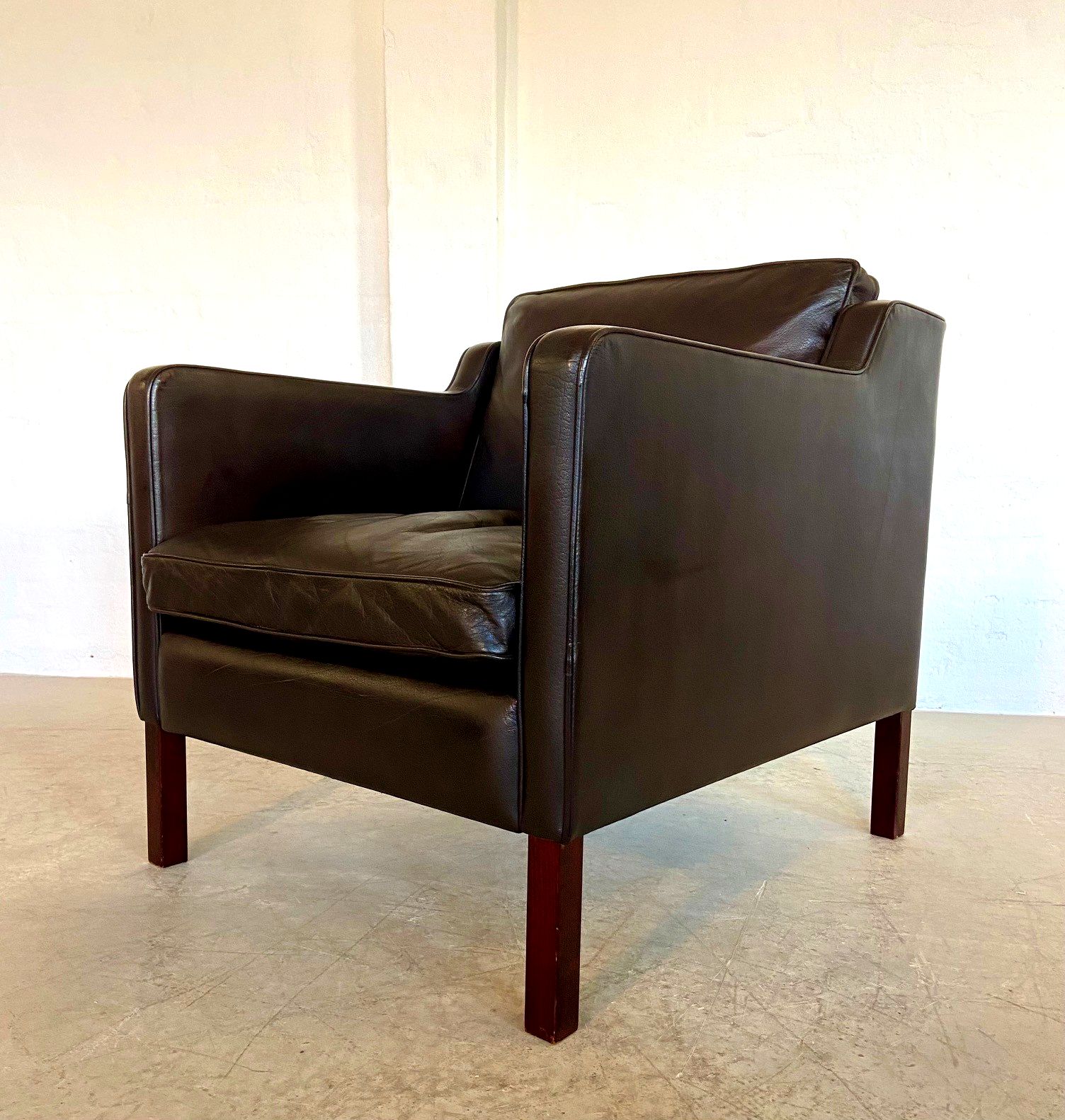 photo furniture Mid Century Stouby Leather Lounge Chair  And Stool In Brown Leather