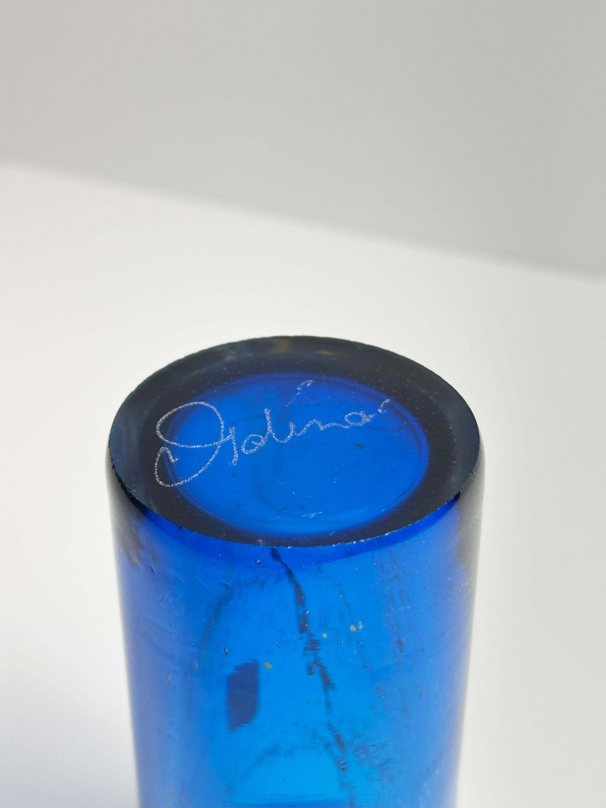 Mdina Glass Spill Vase In Blue And Yellow, Malta, 1970s photo vintage