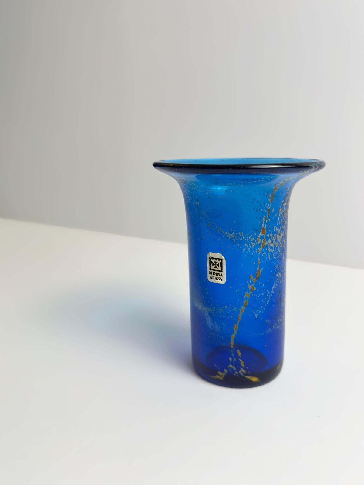photo furniture Mdina Glass Spill Vase In Blue And Yellow, Malta, 1970s
