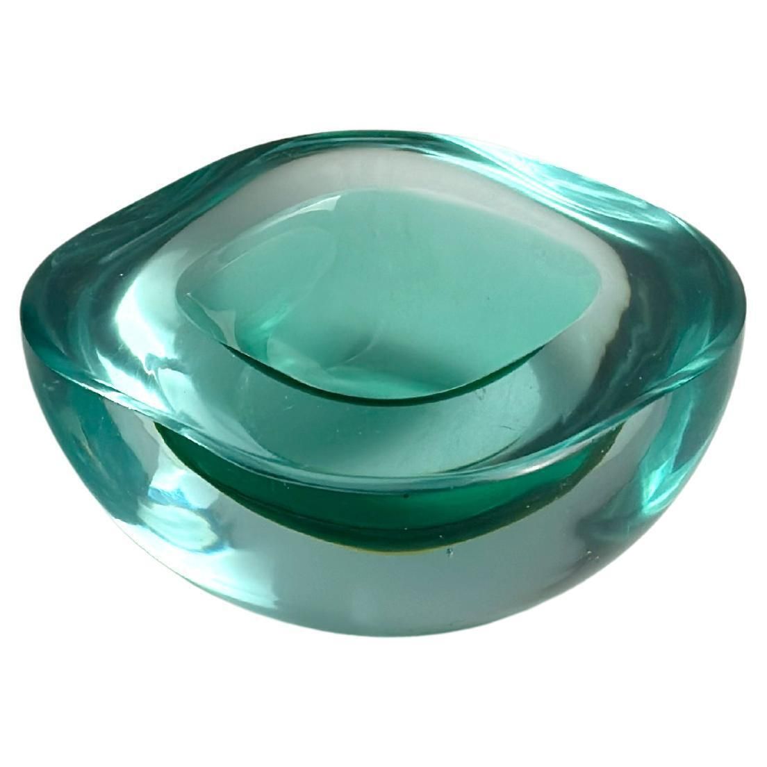 Murano Glass Geode Bowl By Archimede Seguso In Mint And Blue, Italy 1960s